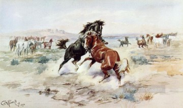 le défi 2 1898 Charles Marion Russell cheval Peinture à l'huile